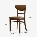 Livinia Bay Dining Chair Set of 2, Solid Malaysian Oak PU Leather Upholstered Cushion Seat, Curved Back Side Chairs (Walnut)