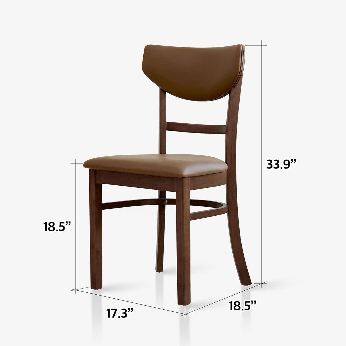 Livinia Bay Dining Chair Set of 2, Solid Malaysian Oak PU Leather Upholstered Cushion Seat, Curved Back Side Chairs (Walnut)