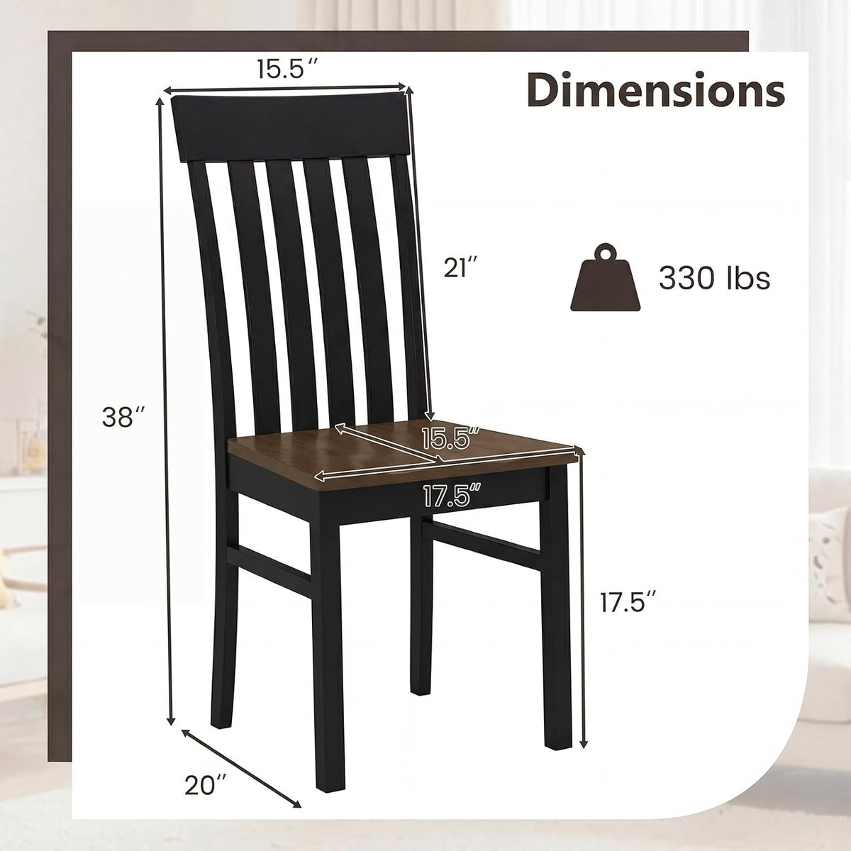 GIANTEX Wooden Dining Chairs Set of 4, Hollowed Backrest & Rubber Wood Seat | Farmhouse Kitchen Chair for Casual Dining, Rustic Wood Side Chairs for Home Living Room Restaurant, Black & Walnut