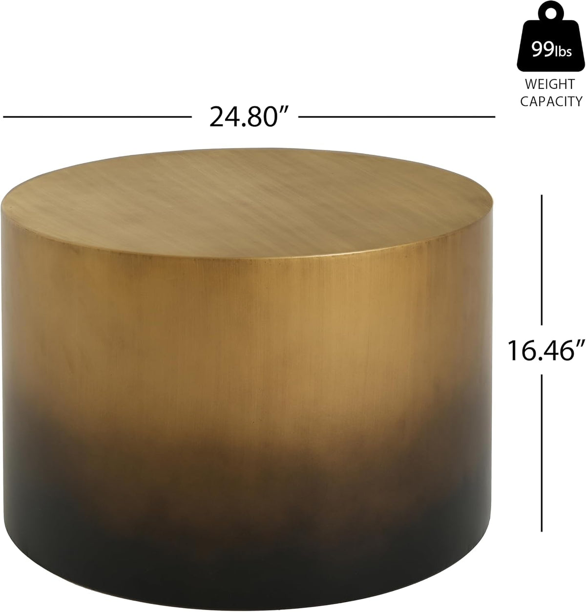 Merax 2-Piece Ombre Gradient Brass Black Iron Drum Table Set | Round Cylindrical Coffee Table & Side Table Combo for Living Room