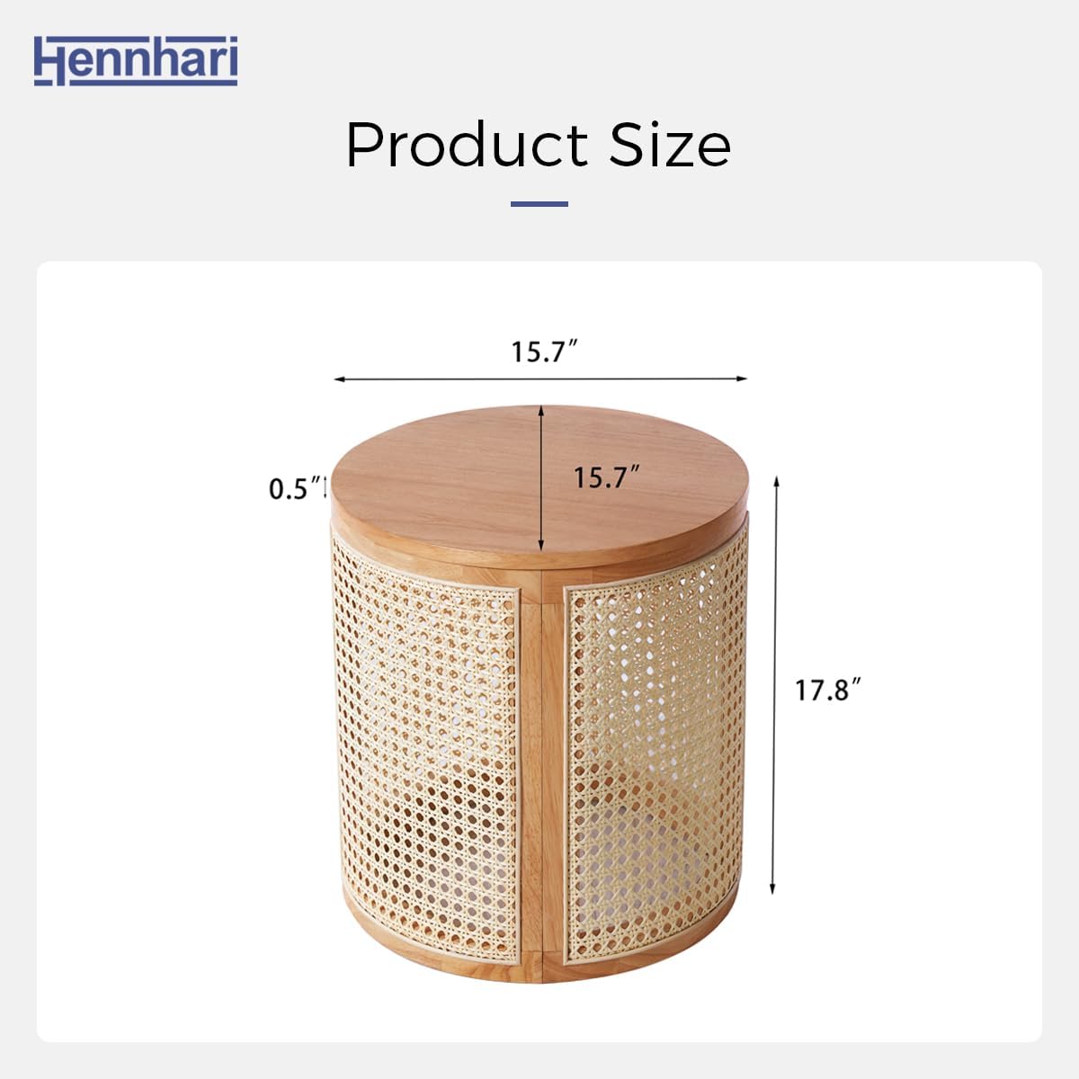 Hollow Woven Rattan Side Table, Round End Table for Living Room, Coffee Table for Small Space, Easy Assembly (Natural)
