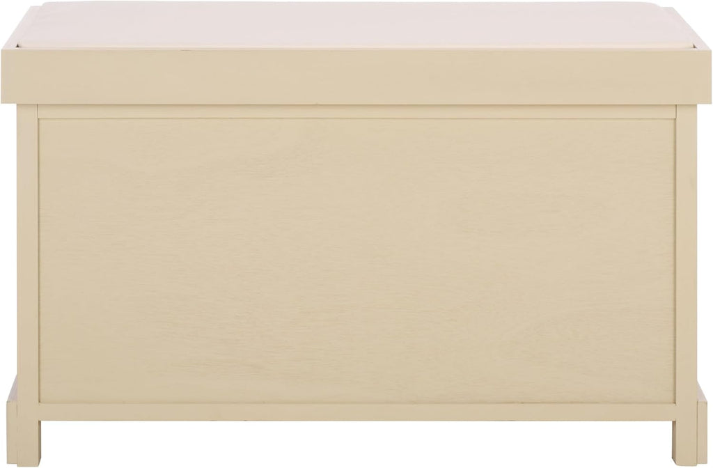 SAFAVIEH Furniture - Freddy 2-Basket Storage Bench - Sand - Solid Wood - Coastal Basket Storage Design - Ideal for Entryway, Living Room, Hallway, 18" Seat Height - Fully Assembled (AMH5736J)