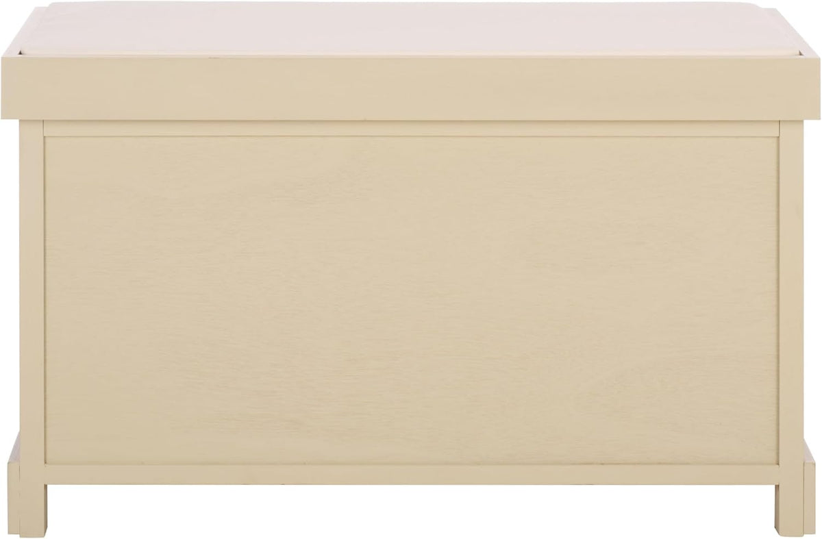 SAFAVIEH Furniture - Freddy 2-Basket Storage Bench - Sand - Solid Wood - Coastal Basket Storage Design - Ideal for Entryway, Living Room, Hallway, 18" Seat Height - Fully Assembled (AMH5736J)