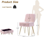 Vanity Chair with Storage | Comfy Ottoman with Folding Back | Faux Fur Vanity Stool with 4 Metal Legs for Make Up | Furry Padded Seat with Anti-Slip Feet for Bedroom Dressing Room | Pink