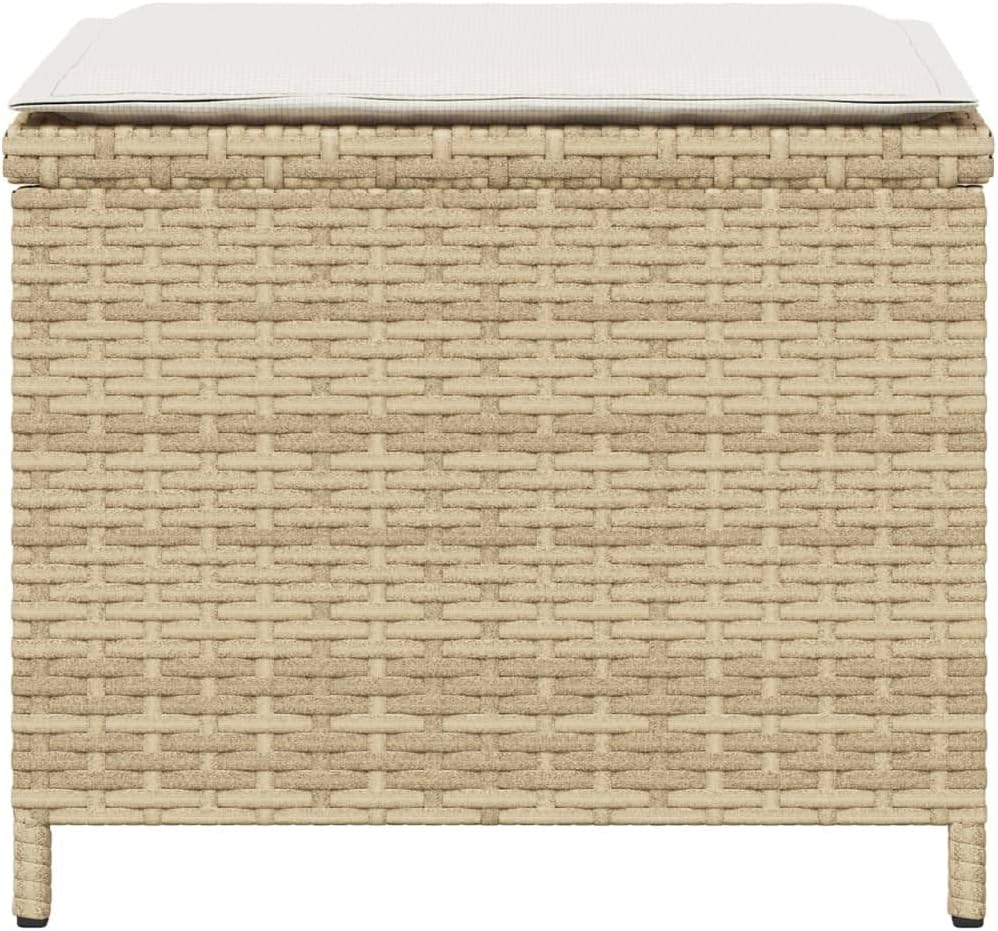 Weather Resistant Synthetic Rattan Patio Stool Set of 4 in Beige and Cream White, Compact Square Design 15.7x15.7x13.8 Inches for Outdoor Seating