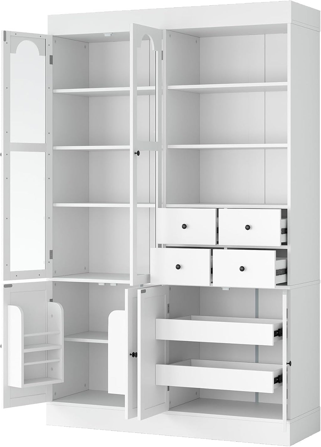 Virubi 75 Inch Tall Kitchen Pantry Storage Cabinet with Glass Doors, Freestanding Buffet with Hutch 4 Drawers&Built-in Door Shelves&Pull-Out Trays for Dining Room, Food Pantry for Living Room (White)