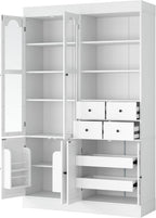 Virubi 75 Inch Tall Kitchen Pantry Storage Cabinet with Glass Doors, Freestanding Buffet with Hutch 4 Drawers&Built-in Door Shelves&Pull-Out Trays for Dining Room, Food Pantry for Living Room (White)
