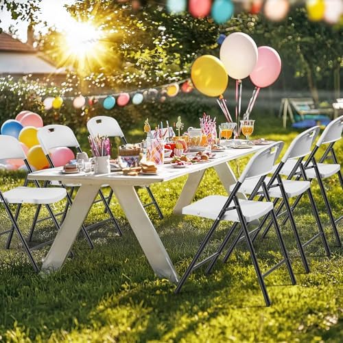 Bonnlo 10-Pack White Plastic Folding Chairs, Portable Seat with Sturdy Steel Frame for Indoor & Outdoor Use, Perfect for Banquet, Party, Wedding, Office, and Camping