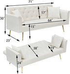71" Modern Velvet Sofa Bed Futon, Convertible Sleeper Couch, Adj. Backrest | Tufted Recliner Loveseat Design with Golden Chrome Legs & 2 Pillows, Perfect for Small Spaces, Living Room, Apartment