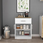 DEPOT E-SHOP Barbados Pantry Organizer Cabinet with One Drawer, Two Interior Shelves, and Two Doors, 33" H, White/Light Oak, Kitchen
