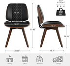 BV Dining Chairs Set of 4, PU Leather Armless Kitchen Chair in Modern Walnut Style, Mid Century Bentwood Side Chair with Wood Legs, Retro Accent Guest Chair for Kitchen Dining Room(Black)