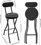 2PCS Cushioned Padded Folding Stool, 35In Portable Folding Stool with Backrest Lightweight Counter Height Bar Stool Weight Capacity of 275.58Lbs for Living Room Garage Workshop Studio