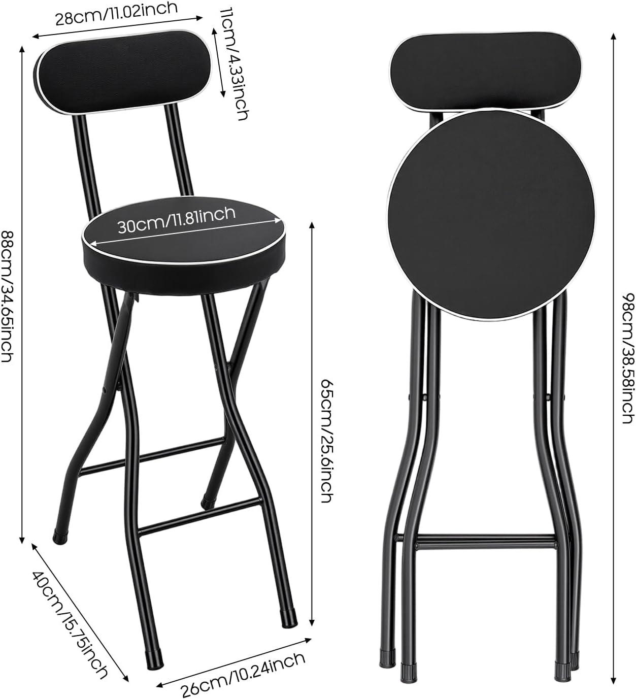 2PCS Cushioned Padded Folding Stool, 35In Portable Folding Stool with Backrest Lightweight Counter Height Bar Stool Weight Capacity of 275.58Lbs for Living Room Garage Workshop Studio