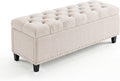 51" Extra Large Storage Ottoman Bench, Supports 660lbs End of Bed Storage Bench with Button-Tufted Upholstery and Safety Close Hinge, Upholstered Bench for Living Room, Bedroom, Entryway - Beige