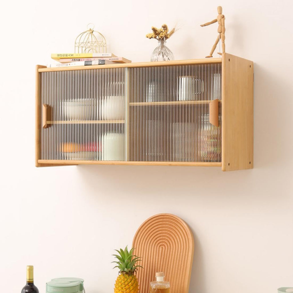 Wall Pantry Cabinet with Adjustable Shelf, Wall Mounted Kitchen Sideboard with Sliding Doors Tabletop Cupboard Pantry Cabinet for Plates Bowls Spices Cups