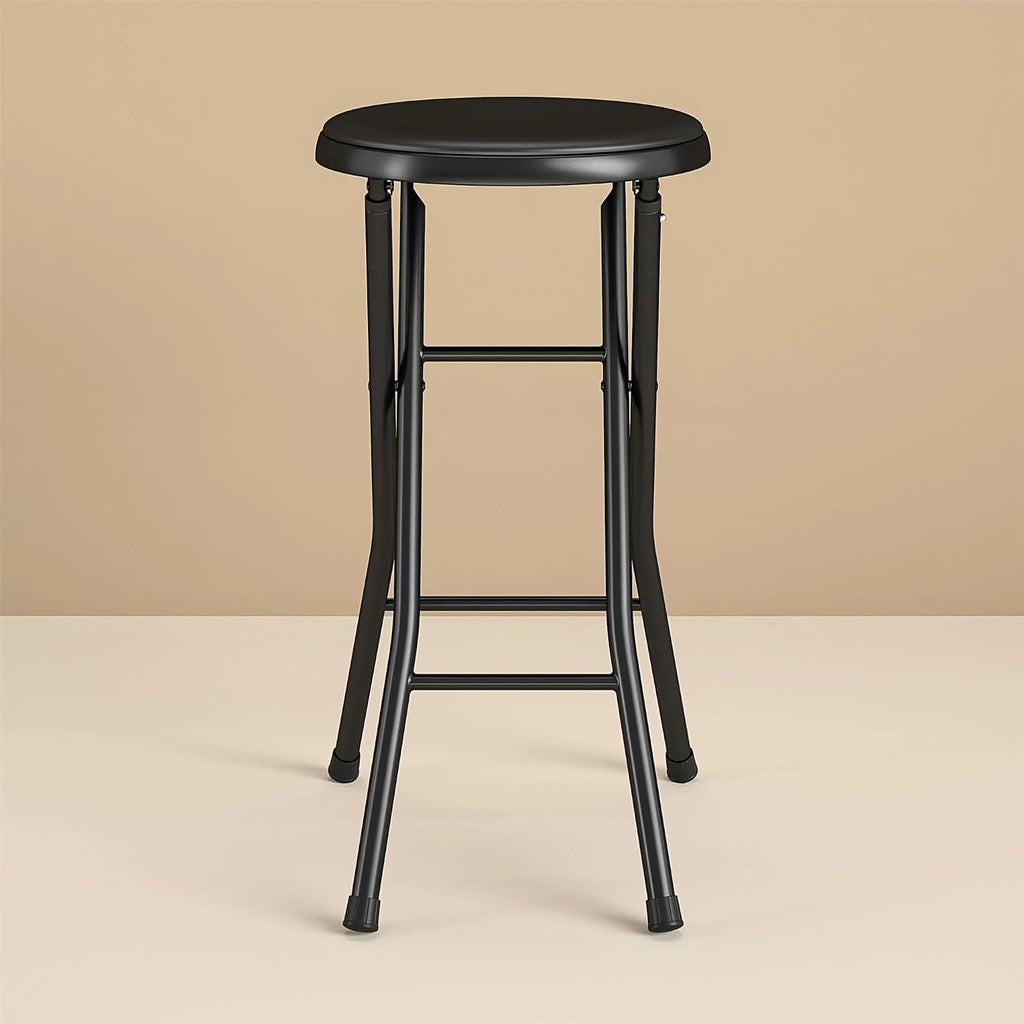 Folding Stool, Metal Frame Indoor Outdoor Portable Seat with Non-Slip Feet, Black