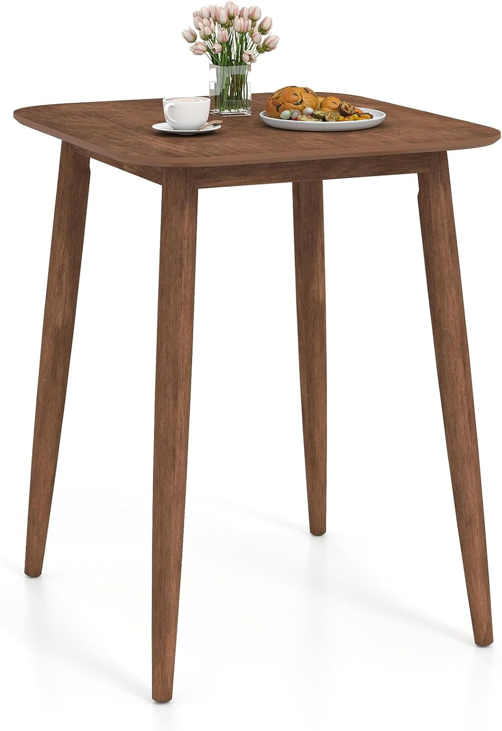 COSTWAY 36 Inch Counter Height Dining Table, Solid Rubber Wood Farmhouse Kitchen Table with Sturdy Pedestal Base, Walnut Finish