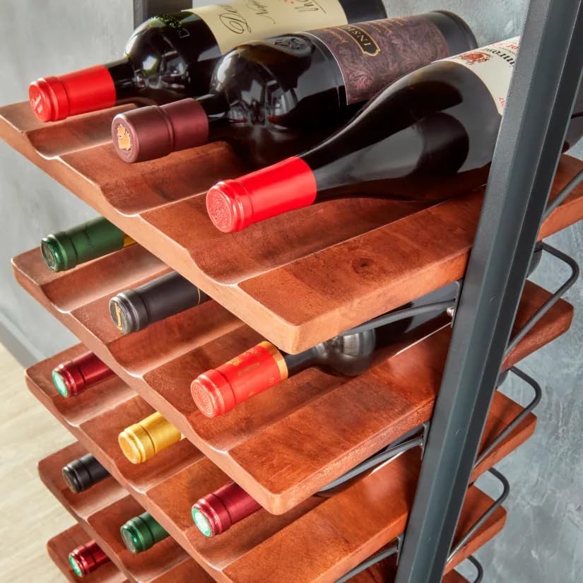 Wine Enthusiast Vino Galerie Leaning Ladder Wine Rack – 37-Bottle Wall Mounted Wine Storage Display – Mango Wood & Metal Bar Cabinet Wine Shelf – Modern Kitchen Dining Room Decor Organizer Furniture