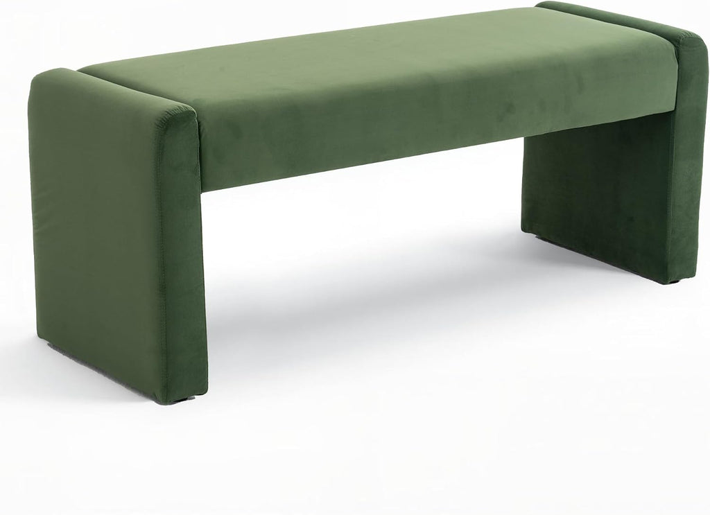 Velvet Entryway Bench End of Bed Bench Upholstered Modern Window Bench Comfy Ottoman for Dining Room/Bedroom/Living Room/Hallway/Indoor (Olive Green)