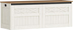 Hzuaneri 47.2" Storage Chest, Large Storage Bench with 2 Hinges, Farmhouse Wooden Box Bench, Lift-Top Organizer Chest, Wooden Bed End Bench, Suitable for Entryway, Bedroom, Retro White SB51214X