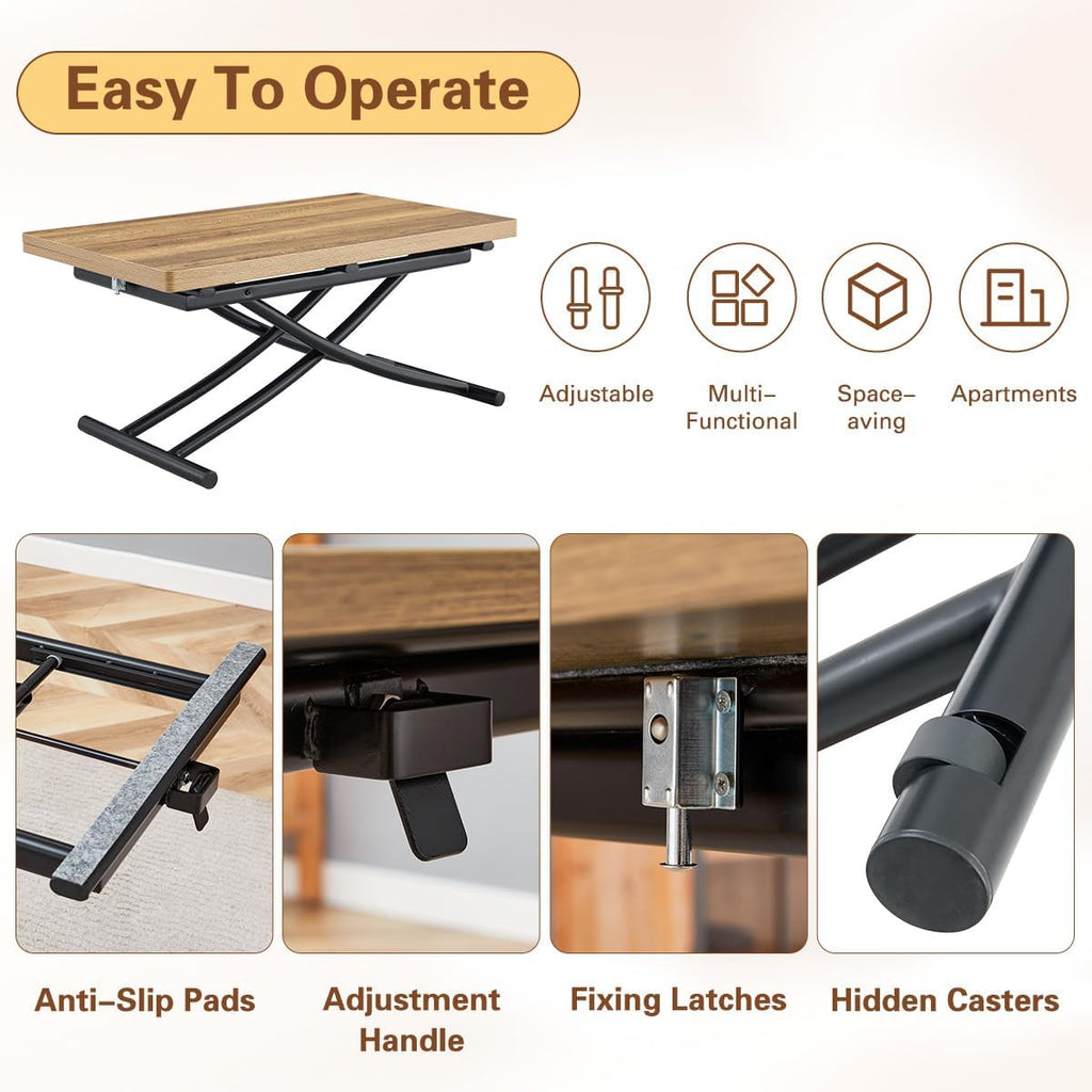 4 in 1 Adjustable Folding Dining Table, Drop Leaf Coffee Table for Small Spaces, Converts to Dining Table, Scratch-Resistant Wood Grain Top with Metal Frame for Breakfast Nook kitchen living Room
