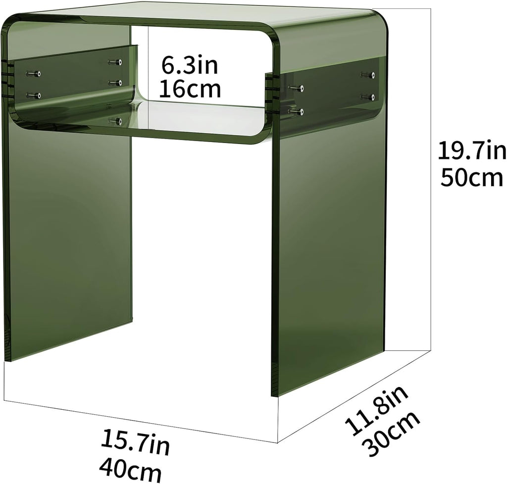 Clear Acrylic End Table 2-Tier Bedside Nightstand for Living Room Bedroom (1, Green Double)