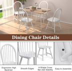 COSTWAY Windsor Dining Chairs Set of 2, Mid-Century Modern Wood Chairs w/Spindle Back & Reinforced H-Shaped Legs, Farmhouse Armless Kitchen Chair for Living Dining Room, Restaurant (White)