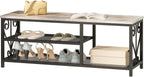 Entryway Storage Bench with Shoe Rack, 47.2" Wide Hallway Bench with Seating, Rustic Wood Top & Metal Frame, 2-Tier Shoe Organizer for Entryway, Bedroom, or Living Room, Weathered Wood