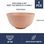26 oz Wheat Straw Bowls Set of 6,Microwave & Dishwasher Safe Cereal Bowls for Kitchen,Lightweight Kids Bowls for Soup,Salad,Fruit,Snack and Oatmeal-Sweet Series