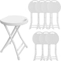 Folding Stool, 18 Inch Foldable Stool with Handle & Steel Frame, Pack of 8 Folding Bar Stools, 440lbs Sturdy Foldable Lightweight Metal Chair for Camping, Indoor and Outdoor, White