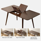 47’’-63’’ 100% Oak Extendable Dining Table, Solid Wood Folding Kitchen Table, Mid Century Modern Dinner Table for Kitchen, Apartment, Living Room (47''-63'' Walnut)