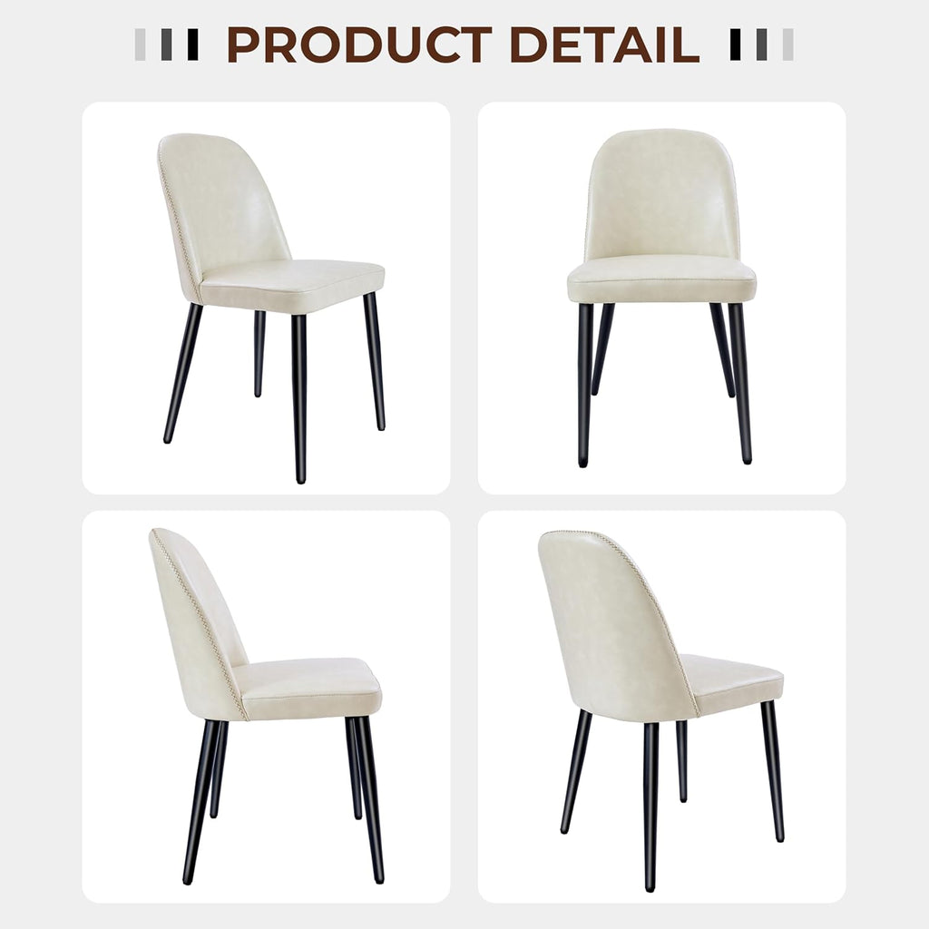 Set of 4 Mid-Century Modern Dining Chairs, Beige Faux Leather Upholstered Kitchen Chairs with Metal Legs, Comfortable Side Chairs for Dining Room, Living Room, Cafe & Hotel