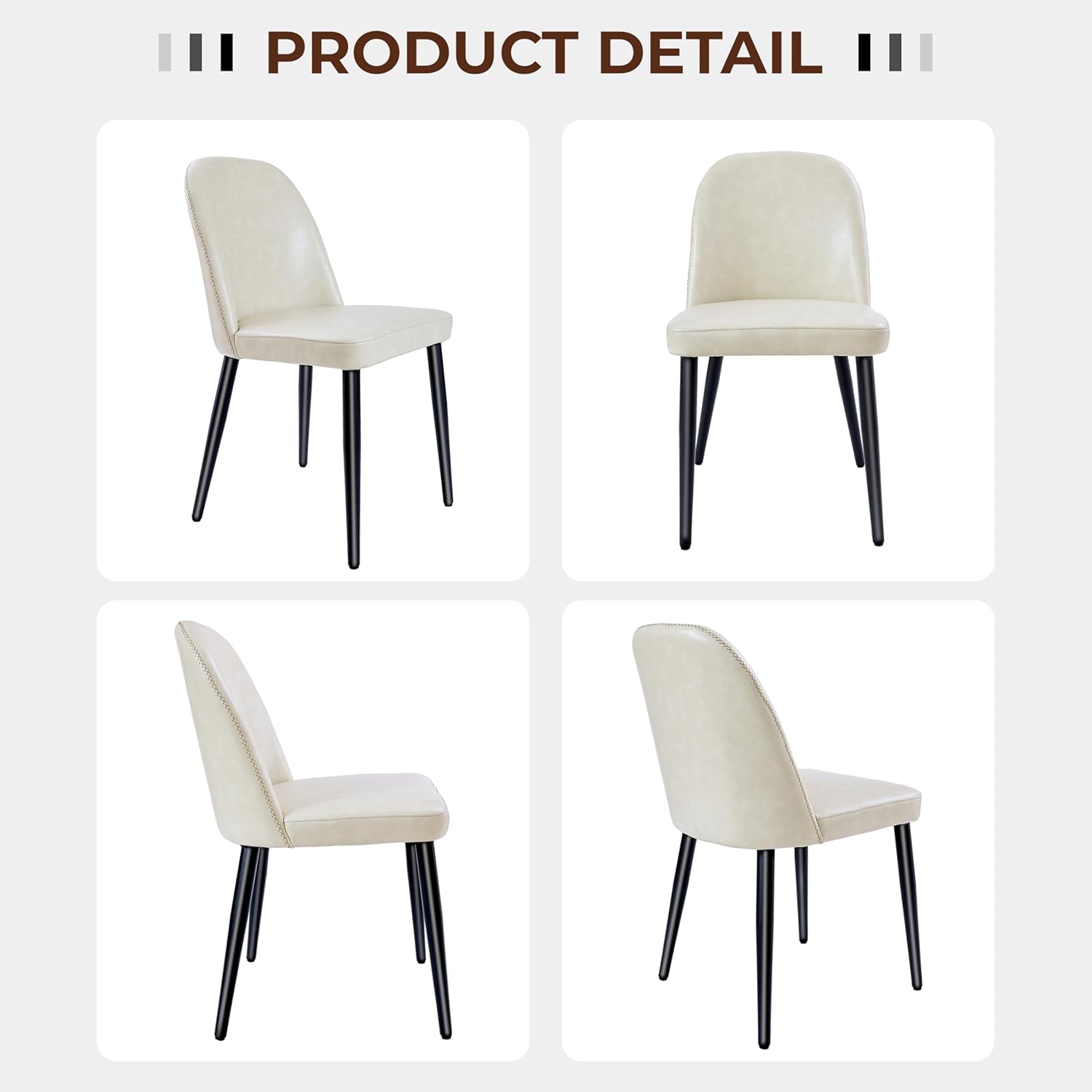 Set of 4 Mid-Century Modern Dining Chairs, Beige Faux Leather Upholstered Kitchen Chairs with Metal Legs, Comfortable Side Chairs for Dining Room, Living Room, Cafe & Hotel