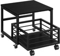 HOOBRO End Table, Mini Fridge Stand with Storage, Mini Fridge Table with Wheels and Adjustable Feet, Sturdy Metal Frame, for Living Room, Bedroom, Office, Black BB155TL01