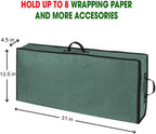 Wrapping Paper Storage Container | Under Bed Gift Wrap Organizer for 30 Inch Rolls | 31”x13.5”x4.5” | 600D Oxford Material | Box Holder with Pockets for Ribbon, Bows, and Accessories (Green)