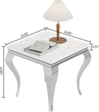 Henf 23in Square End Table Faux Marble End Table w/Stainless Steel Legs,Luxury Sofa Side Table Tea Table for Living Room Office, Nightstand Bedside Table for Bedroom, White and Silver End Side Table