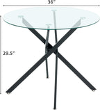 36" Round Dining Table for 4, Modern Clear Glass Kitchen Table for 4 with Black X Metal Legs, Contemporary Small Circle Dining Room Leisure Tables for Kitchen Apartment