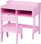 Desk and Chair Set with Storage Bins, Wooden Study Table, Writing Desk for Bedroom & Study Room (Pink)