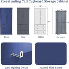 77inch Farmhouse Kitchen Pantry, Freestanding Tall Cupboard Storage Cabinet with 3 Adjustable Shelves, 8 Door Shelves, 3 Drawers for Kitchen, Dining Room, Blue
