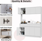 Mekminop Kitchen Hutch Storage Cabinet, 63" W Large Pantry Cabinets with Microwave Oven Countertop, Freestanding Kitchen Pantry Storage Cabinet with 4 Doors, 2 Drawers and 7 Shelves, White