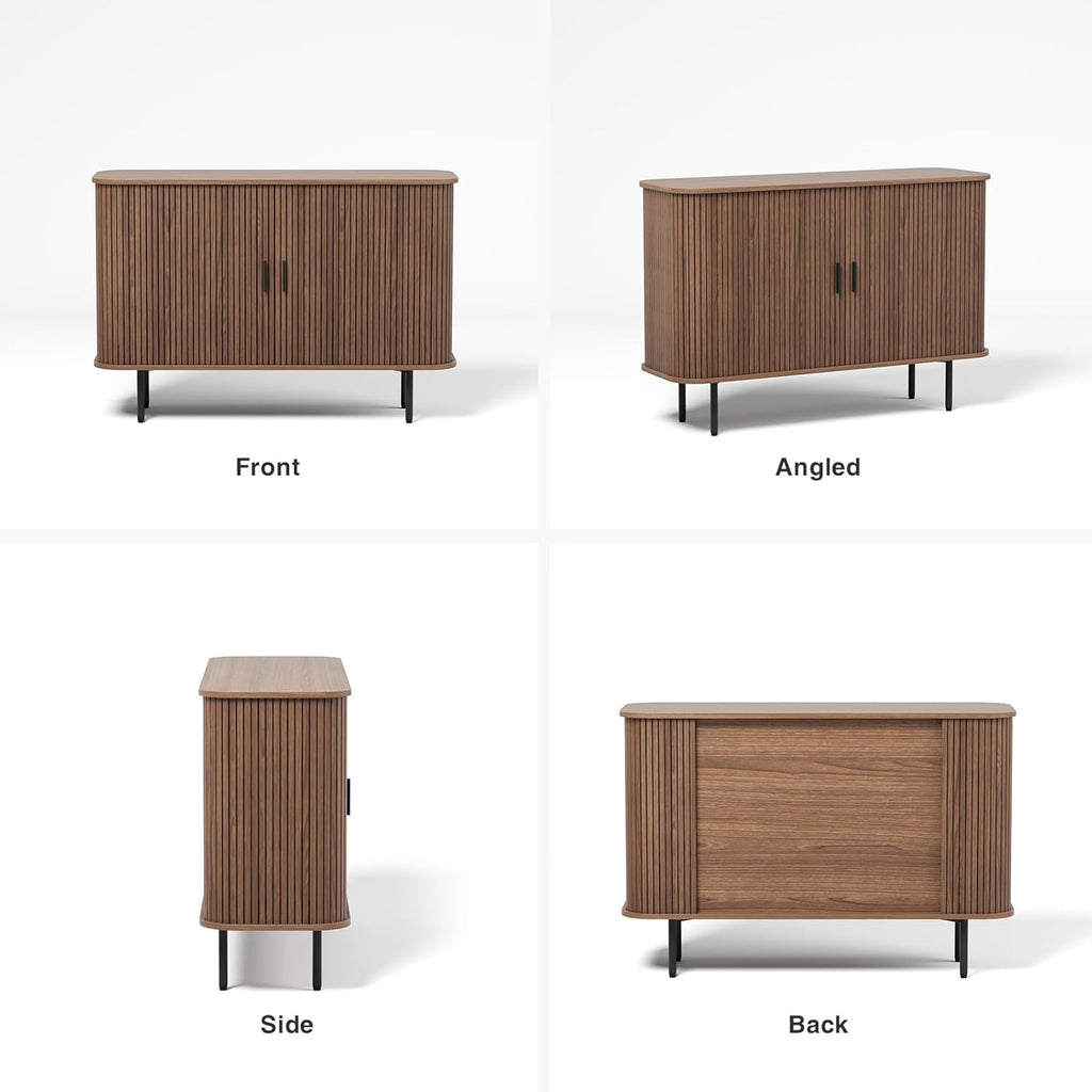 FiveWillowise 47''W x 32''H Buffet Sideboard Cabinet with Storage, Fluted Storage Accent Cabinet with Curvy Edge, Sliding Door, Credenza, Console Table for Living Room, Kitchen, Walnut