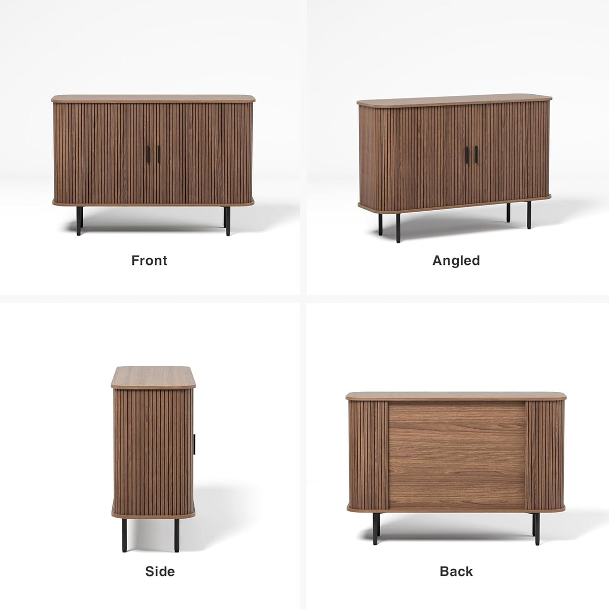 FiveWillowise 47''W x 32''H Buffet Sideboard Cabinet with Storage, Fluted Storage Accent Cabinet with Curvy Edge, Sliding Door, Credenza, Console Table for Living Room, Kitchen, Walnut
