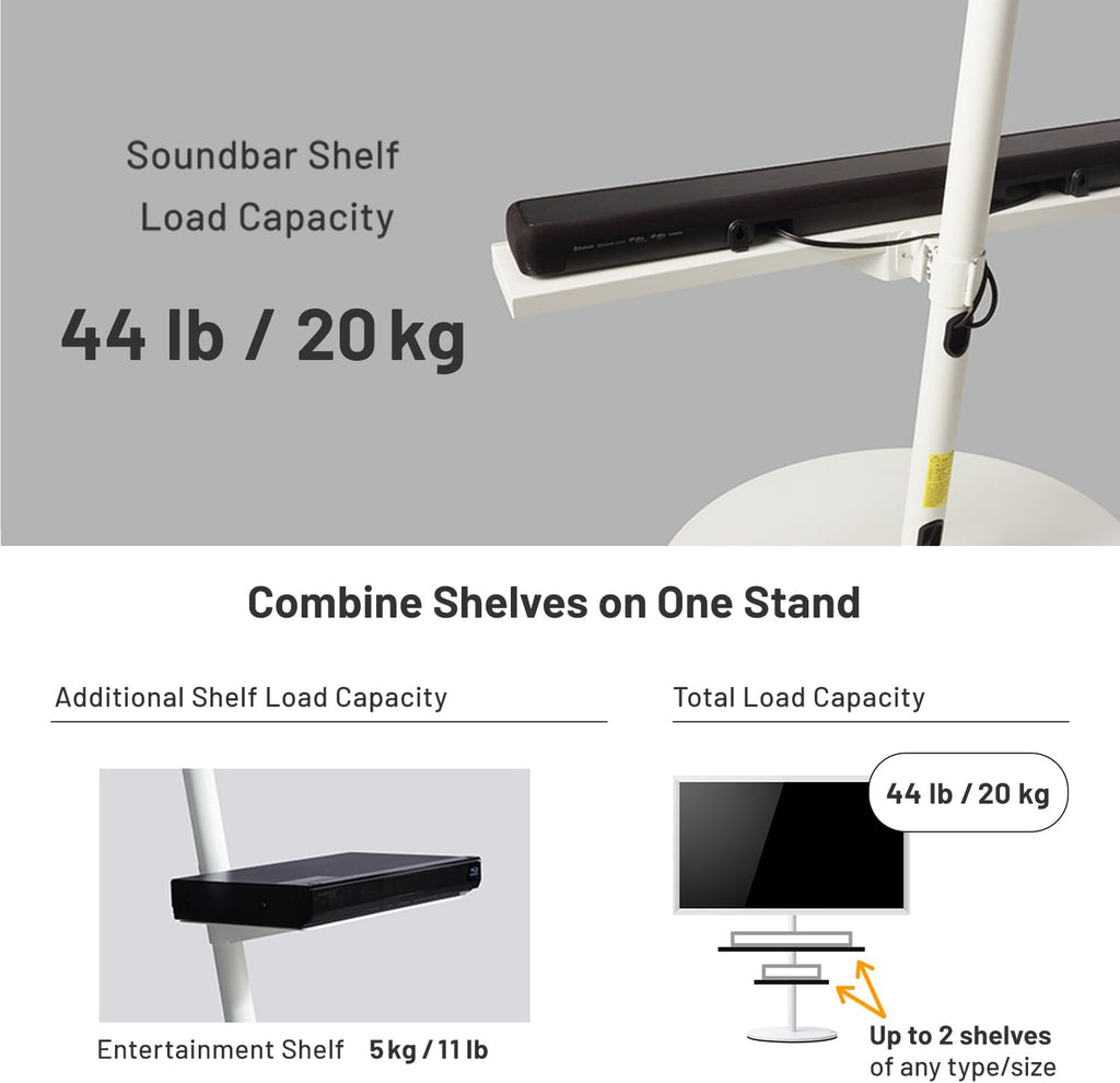 WALL 37.4" Soundbar Shelf for TV Stand Seven Stand A2 Models, Satin White | Compatible with WALL SEVEN STAND TV Stands, Creates a Floating Look for Soundbars, Remotes& Small Devices, Flexible Placement