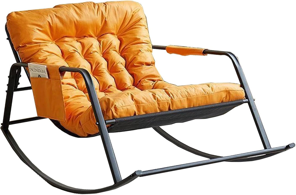 Oversized Rocking Chair - 400lb Capacity Recliner w/Cushion, Breathable Mesh Sling - Indoor/Outdoor Lounger (Orange)