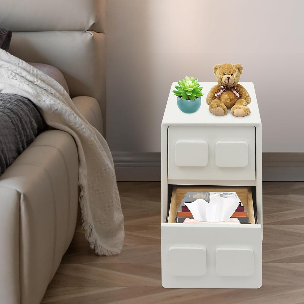 Modern Minimalist End Table, with 2 Drawers Bedside Table, Bedside Nightstand for Bedroom, Living Room, Office, 15.75x11.81x19.69 Inches (White)