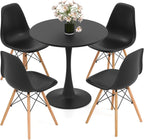 Tangkula Round Dining Table Set for 4, Kitchen Table Set with Seat & Solid Wood Legs, Round Kitchen Table and Chairs for Small Space, Black