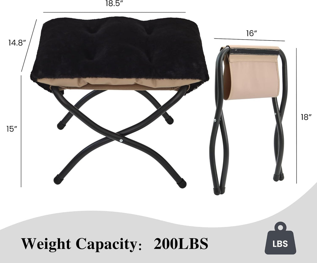 15"(H) Folding Ottoman, Foldable Footrest Stool, Portable Small Foot Stool for Couch, Collapsible Foot Rest Ottoman for Sofa, Accent Padded Ottomans for Living Room, Bedroom, Black