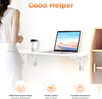 Wall Mounted Folding Desk, 24x16 Inch Floating Desk with Shelf Brackets, Space Saving Fold Down for Small Spaces, Home Office, Kitchen, Laundry Room, White
