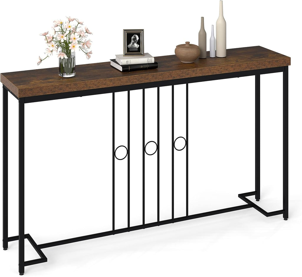 Giantex Industrial Console Table, 55" Narrow Entryway Table with H-Shaped Base & Spacious Tabletop, Behind Sofa Table for Small Spaces, Dining Room, Living Room, Bedroom, Entrance and Hallway