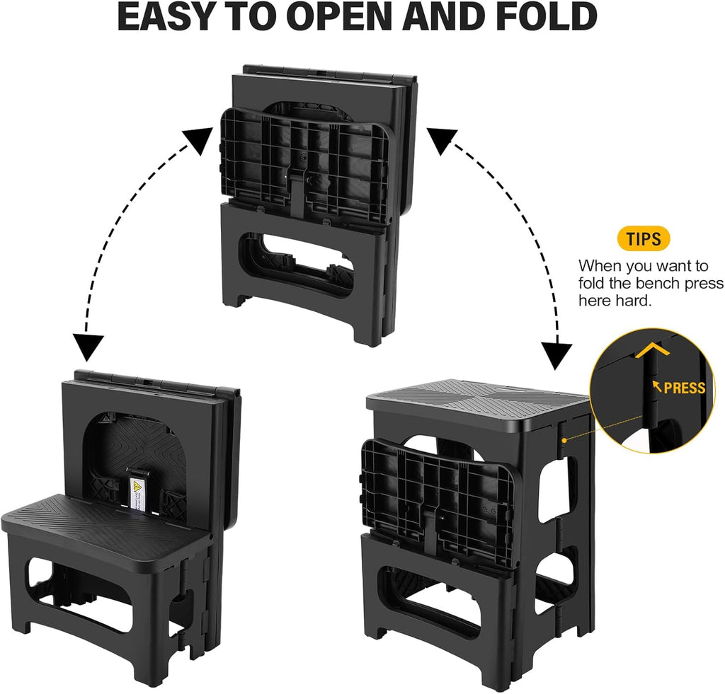 Folding 2-Step Stool for Adults, Non-Slip Collapsible Footstool for Office | Portable Bedside Step Stool, Hold up to 300 lbs, Lightweight & Foldable Step Ladder for Pool Office Home RV